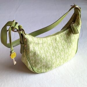 Vintage Y2K Lime Green Fossil Crescent Shoulder Bag All Over Logo Print